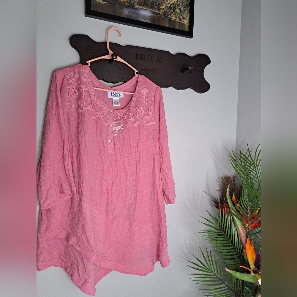 BFA Classics Rayon Blend 2pcs Floral Lace Pink 3/4 Sleeve Blouse Size 1X